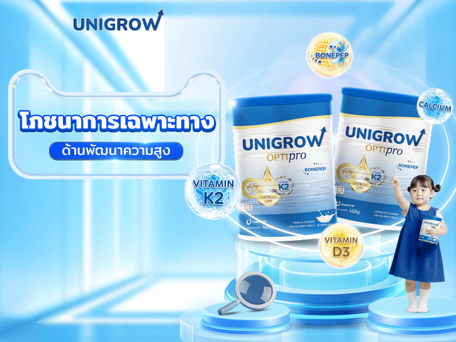 สังกะสี (Zinc) และธาตุเหล็ก (Iron): บทบาทสำคัญต่อเซลล์สร้างกระดูก (Osteoblasts)
สังกะสีทำหน้าที่เป็นตัวช่วยในการทำงาน (Cofactor) ของเอนไซม์ Alkaline Phosphatase (ALP) ซึ่งเป็นเอนไซม์ที่ช่วยเร่งกระบวนการสะสมแร่ธาตุในกระดูก (Bone Mineralization) โดยทำหน้าที่สลายไพโรฟอสเฟต (Pyrophosphate) ให้เป็นฟอสเฟตอิสระที่พร้อมจับกับแคลเซียม จนเกิดเป็นสารไฮดรอกซีอะพาไทต์ [Ca₁₀(PO₄)₆(OH)₂] หากเด็กมีภาวะขาดสังกะสี การทำงานของเอนไซม์ ALP จะลดลง และส่งผลให้กระบวนการสะสมแร่ธาตุในกระดูกชะลอตัว แม้ว่าจะได้รับแคลเซียมและวิตามิน D3 ในปริมาณที่เพียงพอแล้วก็ตาม

สำหรับธาตุเหล็ก มีบทบาทสำคัญในกระบวนการ Hydroxylation ของโพรลีน (Proline) และไลซีน (Lysine) ในสายคอลลาเจน ผ่านการทำงานของเอนไซม์ Prolyl Hydroxylase และ Lysyl Hydroxylase ซึ่งจำเป็นต้องใช้ธาตุเหล็กและวิตามินซีเป็น Cofactor หากคอลลาเจนไม่ผ่านกระบวนการ Hydroxylation อย่างสมบูรณ์ จะทำให้โครงสร้างกระดูกอ่อนแอ ส่งผลให้กระดูกที่สร้างขึ้นมีความหนาแน่นและความแข็งแรงต่ำกว่ามาตรฐาน

ข้อควรระวังเพิ่มเติม:

ธาตุเหล็กและสังกะสีมักจะแย่งจับตำแหน่งเดียวกันในระบบดูดซึมแร่ธาตุของร่างกาย การรับประทานอาหารเสริมธาตุเหล็กในปริมาณสูงพร้อมกับสังกะสีจึงอาจลดประสิทธิภาพการดูดซึมสังกะสีลงได้ ดังนั้น การรับประทานแร่ธาตุทั้งสองชนิดผ่านแหล่งอาหารธรรมชาติที่หลากหลายในแต่ละมื้อ จึงเป็นแนวทางที่ดีกว่าการรับประทานผลิตภัณฑ์เสริมอาหารทั้งสองชนิดพร้อมกัน

ตารางต่อไปนี้แสดงแหล่งสังกะสีและธาตุเหล็กที่สำคัญสำหรับเด็ก พร้อมข้อแนะนำในการเพิ่มการดูดซึม:

อาหาร
สังกะสี (มก./100ก.)
ธาตุเหล็ก (มก./100ก.)
หมายเหตุ
เนื้อวัวไม่ติดมัน
4.8
2.6
Heme Iron ดูดซึมได้ดีกว่า Non-heme
หอยนางรม
16–78
5.1
Zn สูงสุดในบรรดาอาหารทั้งหมด
เมล็ดฟักทอง
7.6
8.8
Non-heme Iron — จับคู่กับวิตามินซีเพิ่มการดูดซึม
ไข่แดง
2.3
2.7
Bioavailability ปานกลาง
ถั่วแดง (สุก)
1.0
2.0
แช่น้ำก่อนปรุงเพื่อลด Phytate
ปลาทู
1.4
1.1

